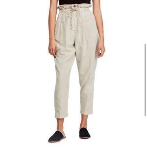 Free People Women's Margate High Waist Pleated Paperbag Pants beige Size S
